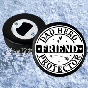 NEW**Dad Hero Friend Protector Hockey Puck Bottle Opener**STOCKING Stuffer!